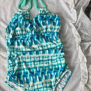 Blue and White Halter Swimsuit
